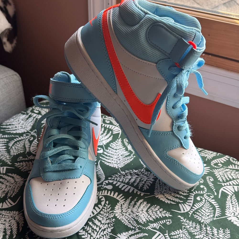 Nike Women's Light Blue, White & Bright Orange High-Top Sneakers